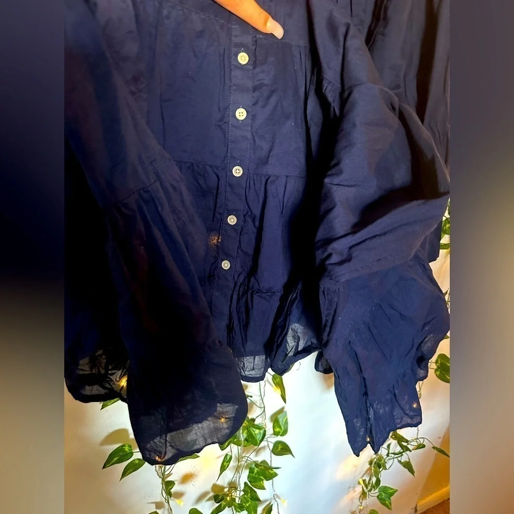 J. Crew Button Front Tiered Cover Up Dress Blue Cotton Voile